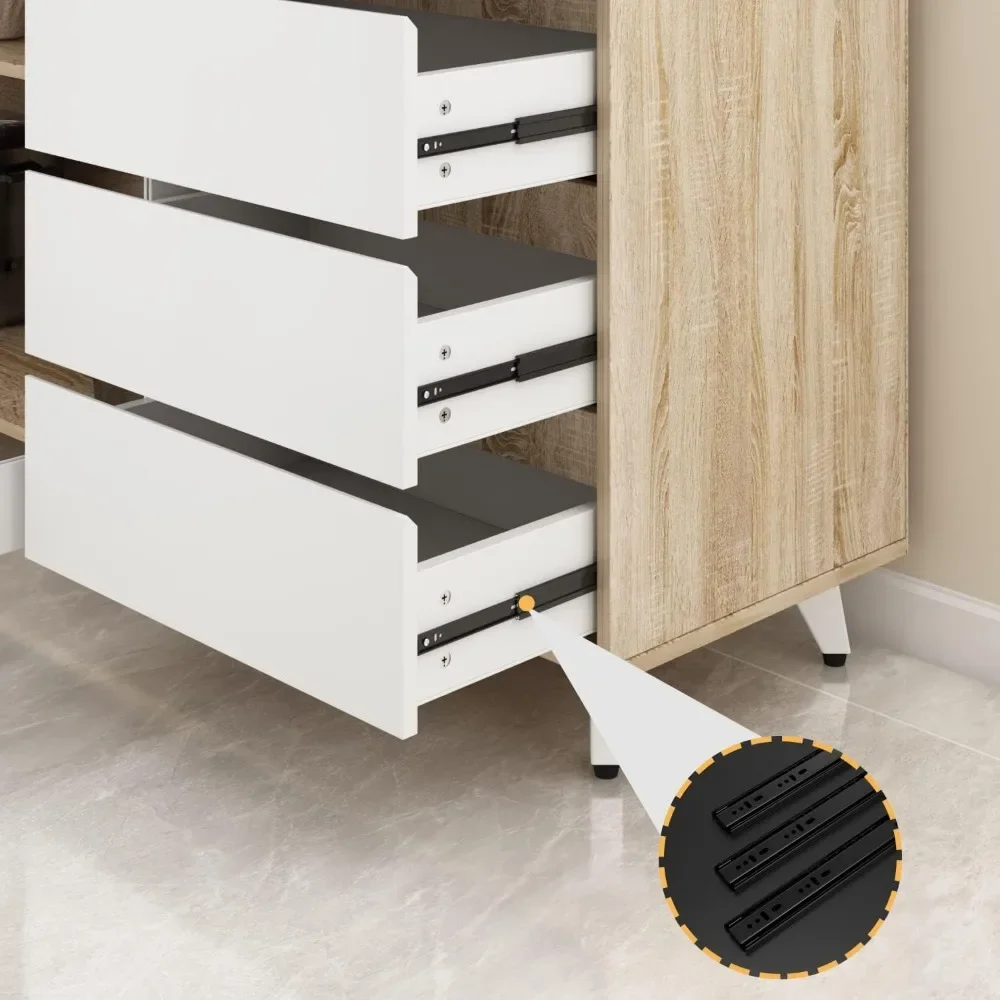 Kitchen Pantry Storage Cabinet, Shelves & Drawers, Modern Sideboard Buffet Cabinet, Wood Kitchen Cupboard with Hutch and Hooks 4