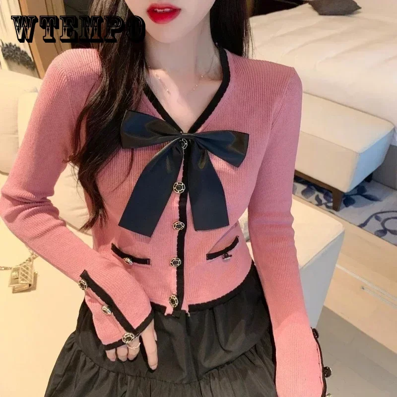 

Свитер женский трикотажный с бантом, на осень, Y2k