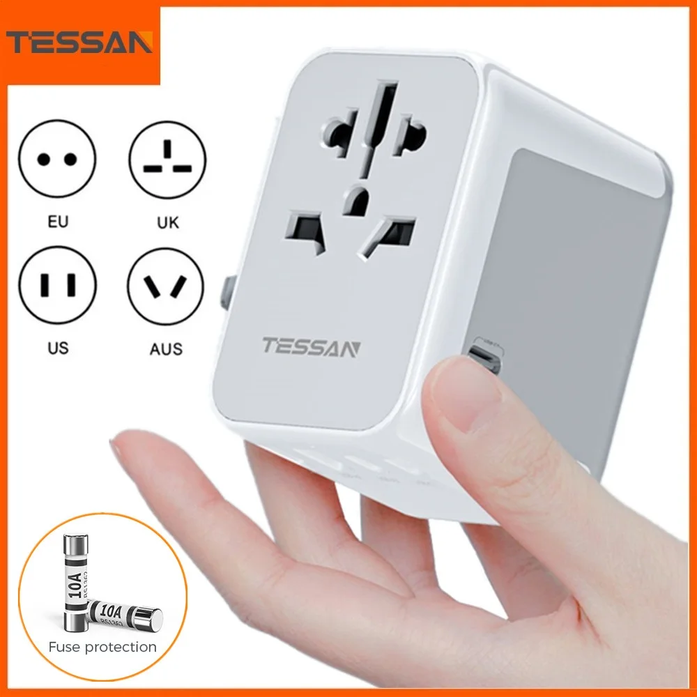 

TESSAN Portable Travel Adapter Worldwide Wall Plug with USB &Type C Universal International Plug Adapter for US EU UK AUS Travel