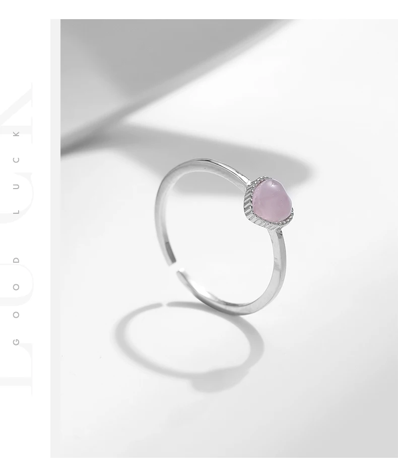 MODIAN 925 Sterling Silver Pink Crystal Hearts Opal Open Size 6-8 Finger Ring Sweet Simple Fine Jewelry For Women Birthday Gift