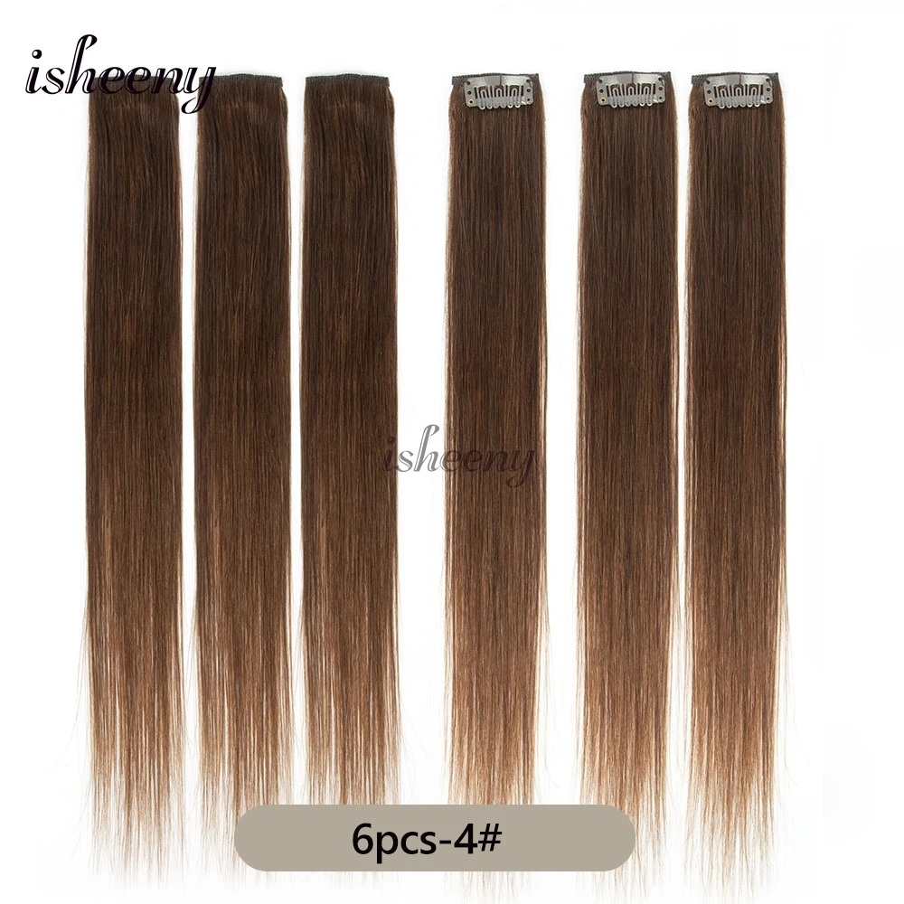 Isheeny 6er-Set Mini Clip-in Echthaarverlängerungen, 1 Clip-on Maschinenweft-Haarverlängerung, 12-16 Zoll, 30g/Packung, natürlich glattes Clip-Haarteil – Detail 9
