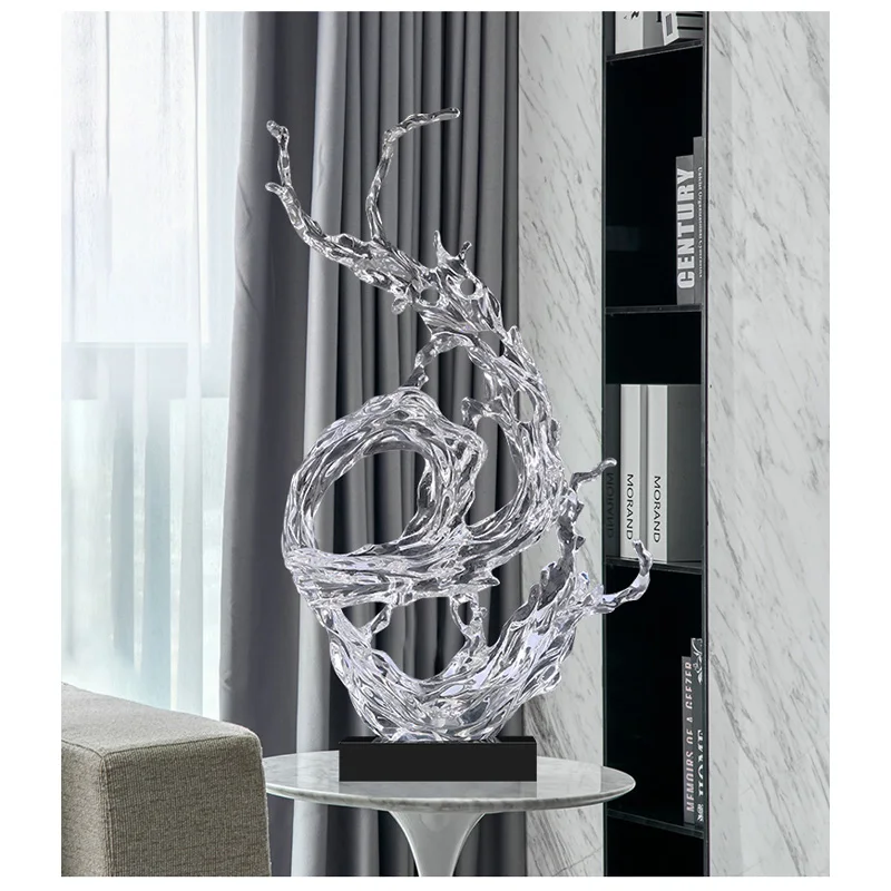 Soggiorno portico decorazione scultura in resina trasparente astratta onda dell'oceano trucco ricchezza decorazione dispositivo lobby dell'hotel - immagine 6