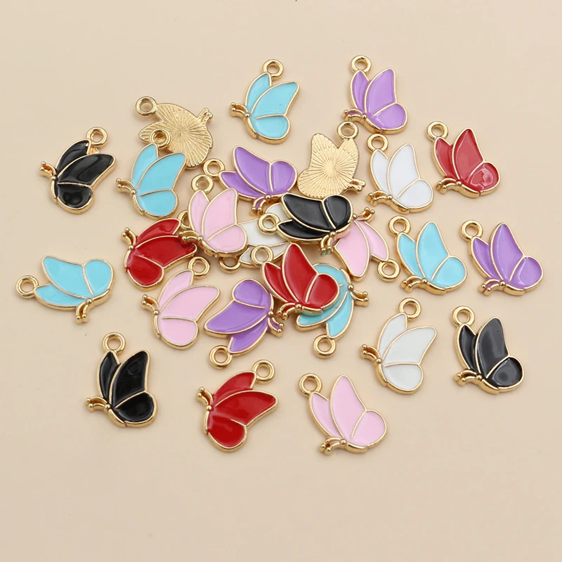 50 Stück 11x13mm kleine Legierung Schmetterling Anhänger Multi Farben für DIY Armband Halsketten Schmuck Herstellung Zubehör