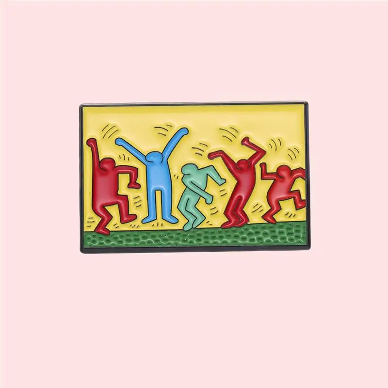 Pin Club | Cartoon Creative Oil Painting Brooch Colorful Dancing Little Man Carnival Party Artist Keith Harlin Alloy Badge Gifts