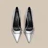 Spring Women's Shoes Silver High Heels Sexy French Style Pointed Shoes Metal Decoration Paired with Skirts Elegant Banquet 2025 2