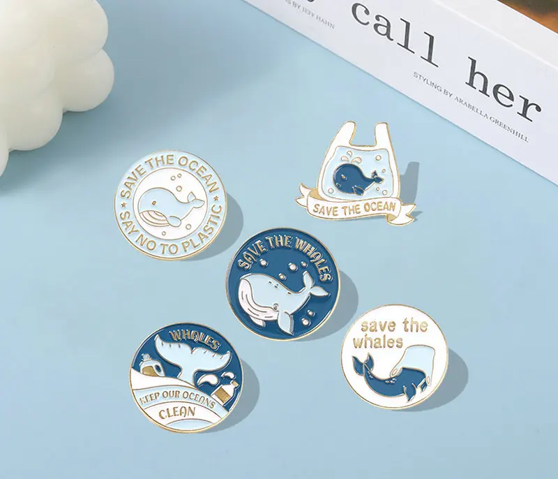 

Save the Ocean Enamel Pins Stop Plastic! Brooch Humpback Whale Tail On the Sea Lapel Pin Badges Whale Jewelry