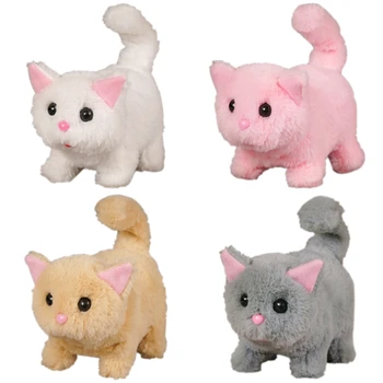 Kawaii Simulation Electronic Interactive Cat Plush Toys Cute Cats Walking Wagging Tail With Sound Stuffed Peluche Doll Gifts Kid
