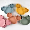 Baby Safe Silicone Dining Plate Suction Cartoon Children Dishes Feeding Toddler Training Tableware Kids Cartoon Crab 3-Grid Tray 1
