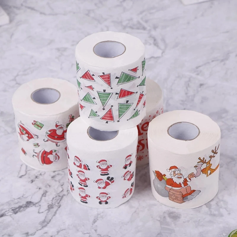 AAAU-5 Styles Santa Claus Paper Roll Tissue Paper Towels Christmas Decorations Xmas Santa Office Room Toilet 20 Roll