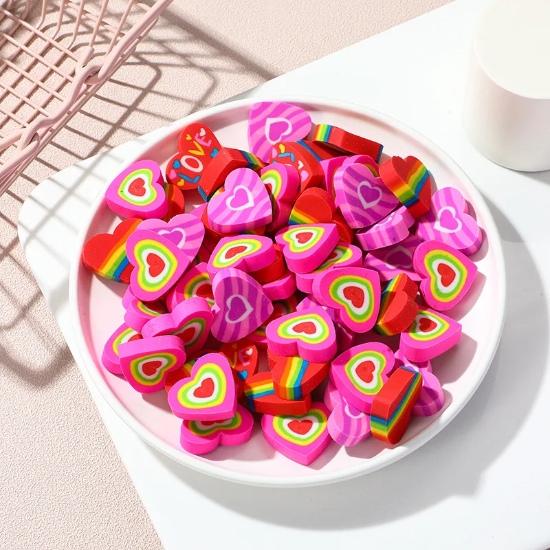 10Pcs/Lot Cute Colorful Heart-Shaped Erasers Creative Student Gifts Kawaii Cartoon Love Pencil Rubber Kids School Stationery 4