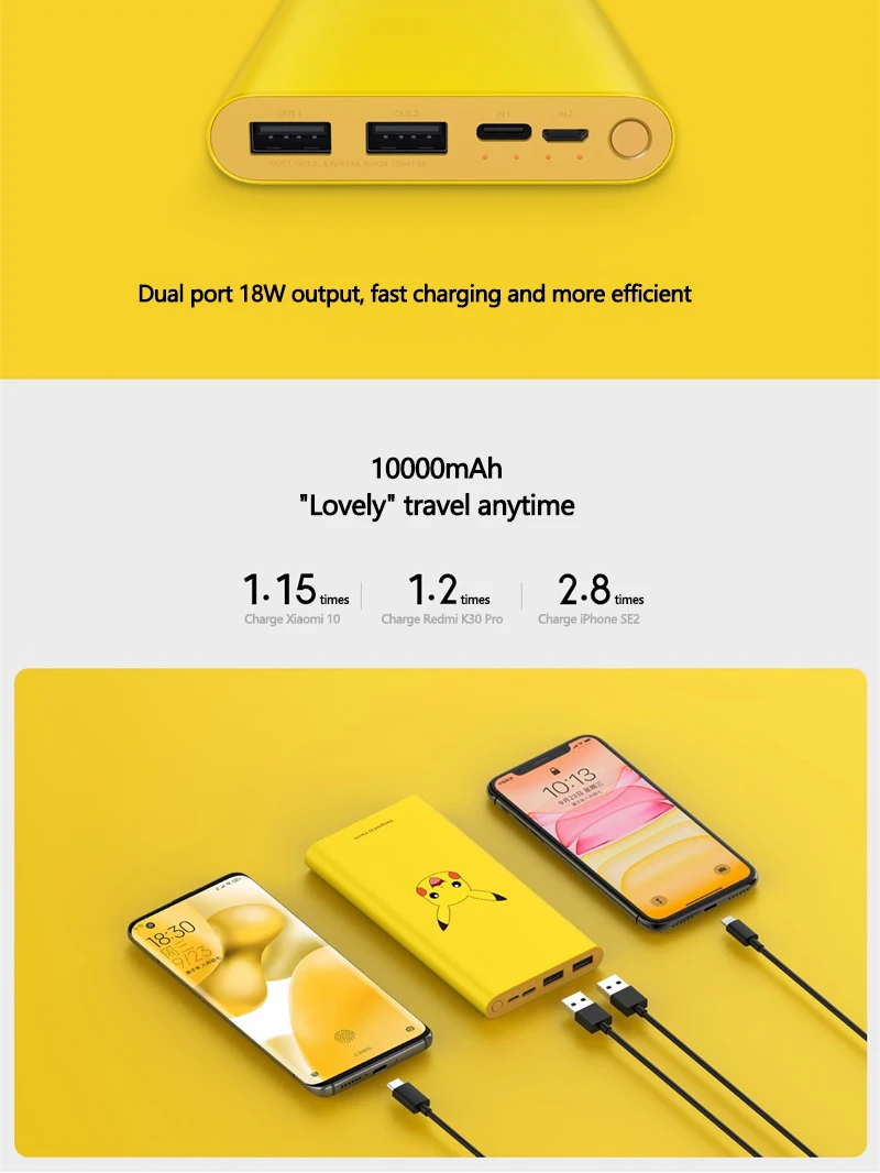 best wireless power bank Original Xiaomi Pokemon Power Bank 3 10000mAh USB Type C QC3.0 Fast Charging Pikachu Powerbank 10000 Portable Charger Poverbank bank power