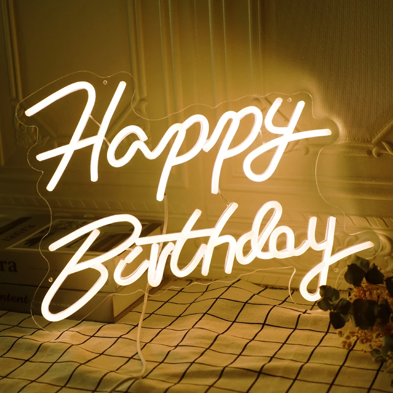 Neon Sign Happy Birthday LED Indoor Wall Lights Party Wedding Shop Window Restaurant Decoration Warm White