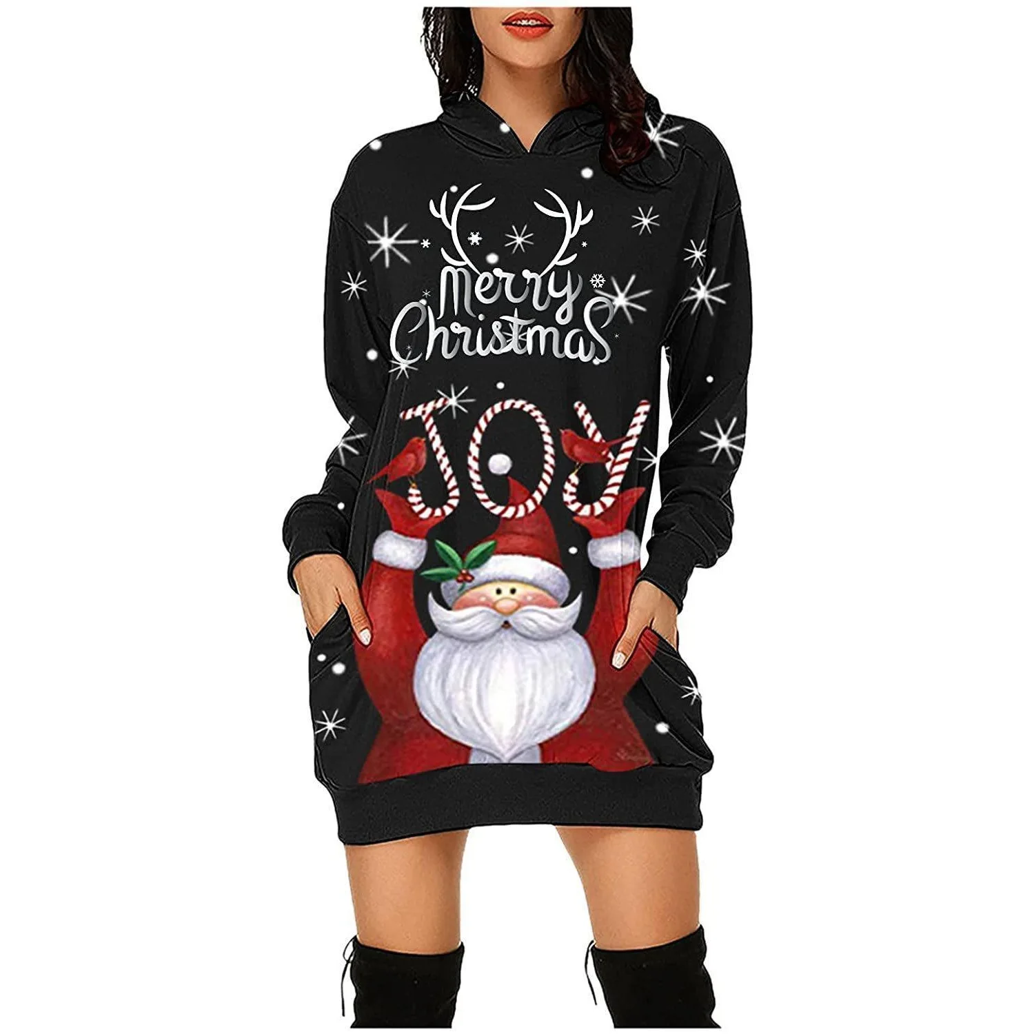 

Long Sleeve Sweater Dress 2022 Winter New Women's Christmas Fashion Printed Hoodie Skirt Dress