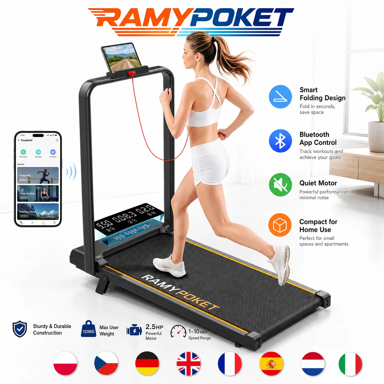 RAMYPOKET Bieżnia Domowa Elektryczna z nachyleniem 9% z Polski za $121.49 / ~465zł