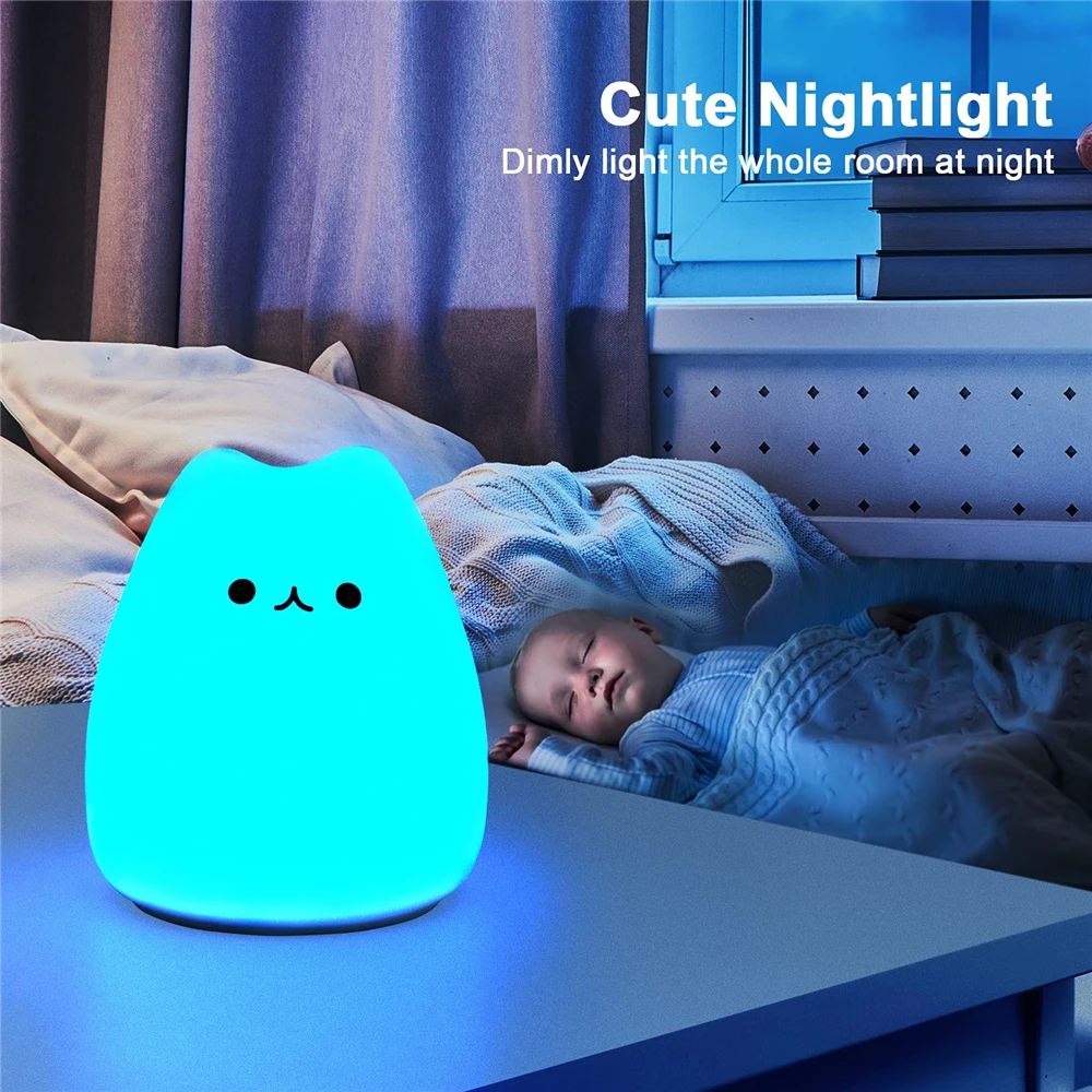 Girls Bedroom Kitty Night Light Cute Cat Lamp Birthday Gift Kids Baby Toddler Teen Silicone Kawaii Nightlight Nursery Room Decor_voghion.com