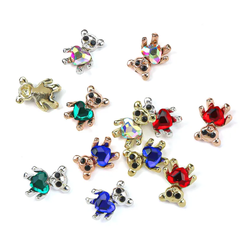 

10Pcs 3D Bear Alloy Zircon Nail Art Decorations AB Crystal Gems Charms Nail Luxury Diamond DIY Manicure Rhinestones Jewelry Part