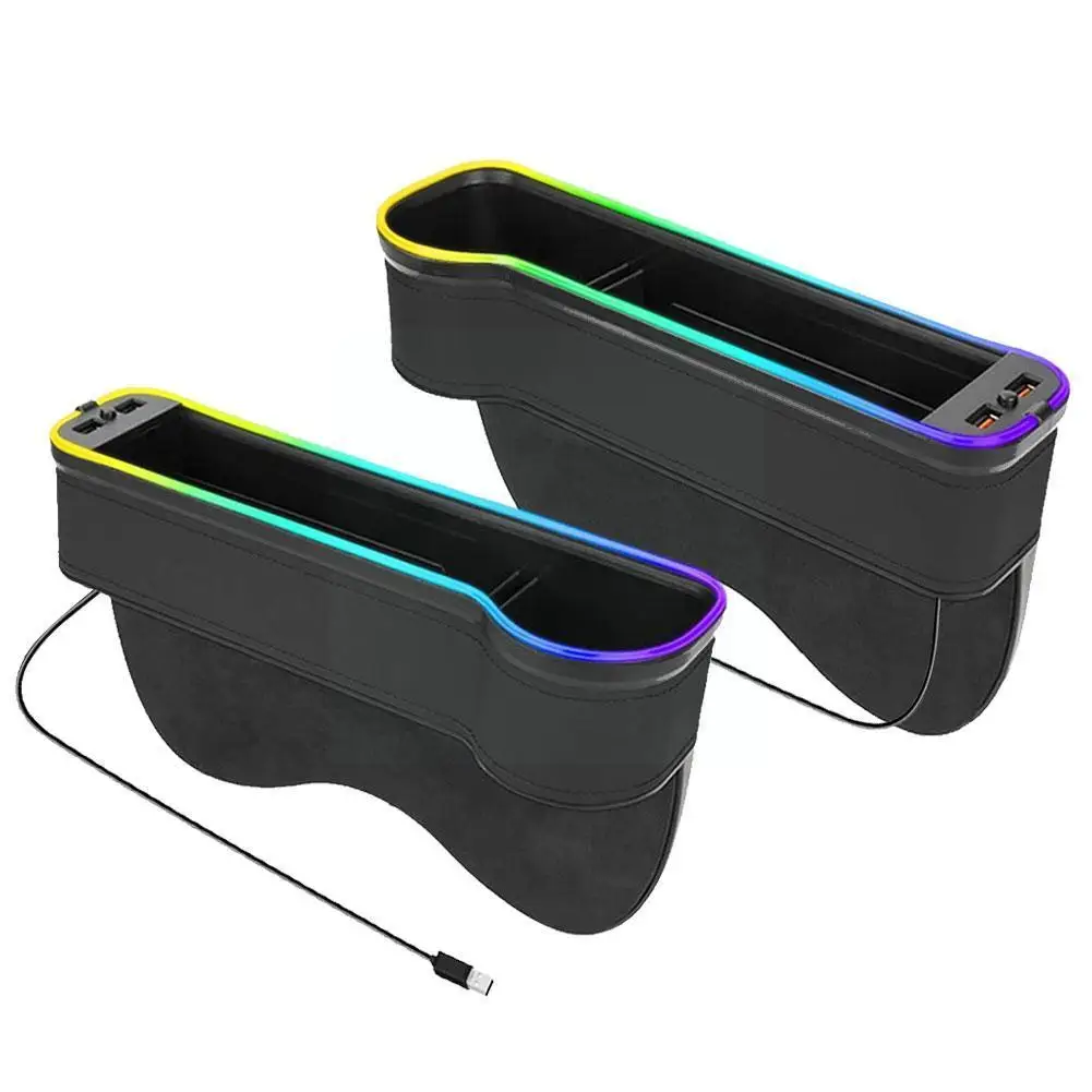 

1/2pcs Colorful Charging Car Storage Box Auto Seat Box Lamp Belt Charging Atmosphere Universal Leather Function Storage B9X4