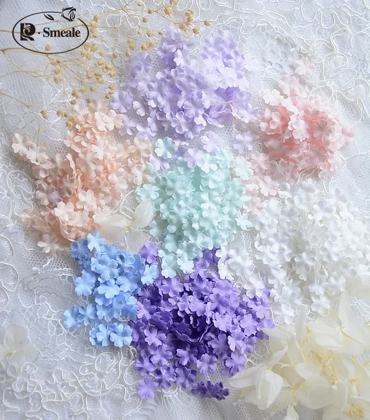 200PCS 직경 0.9CM 미니 꽃 인형 결혼식 수제 재료 신부 머리 장식 액세서리 꽃잎 장식 꽃