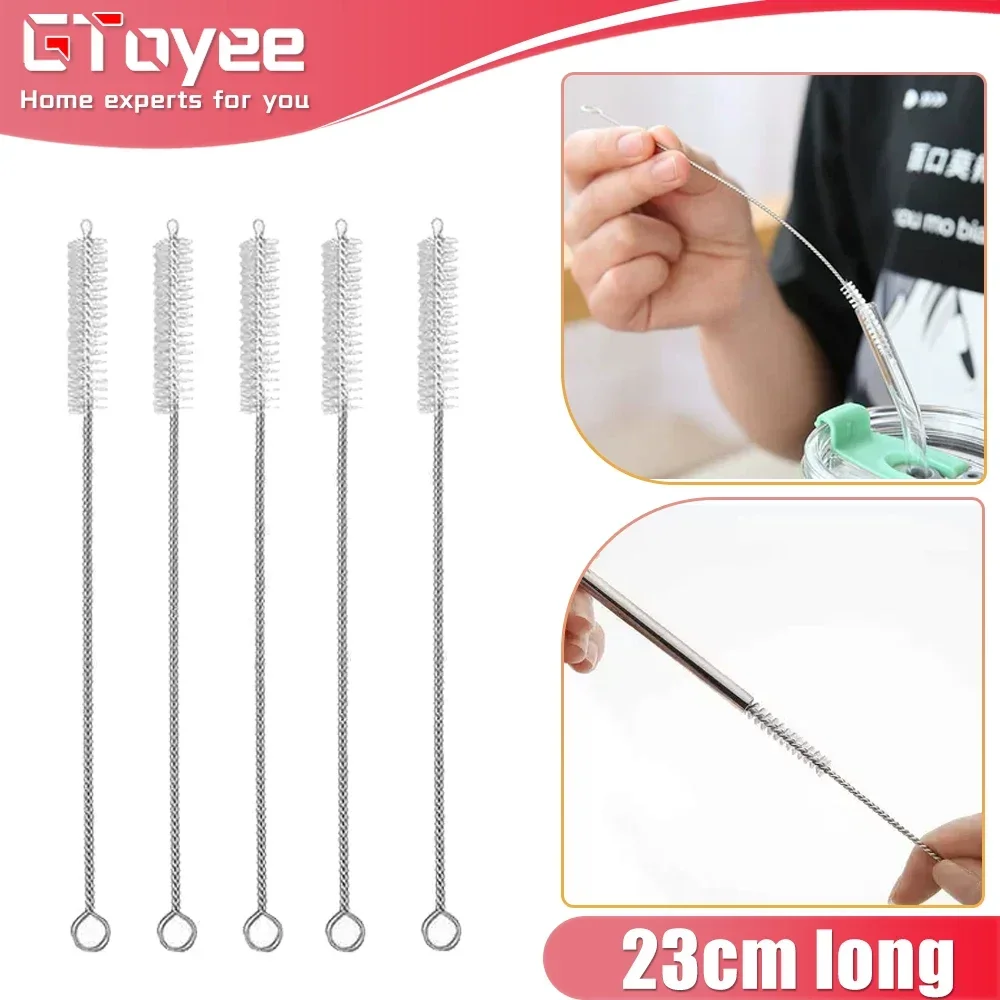 

23cm Straw Cleaning Brush Stainless Steel Straw Cleaner for Tube Bottle Teapot Cup Long Handle Spiral Soft Hair Cleaning Tool