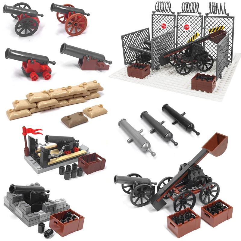 Compatibile Con Lego Military Building Blocks Moc Soldati Medievali Armi Sandbag Fence Parts Pirate Cannon Model Bricks Toys