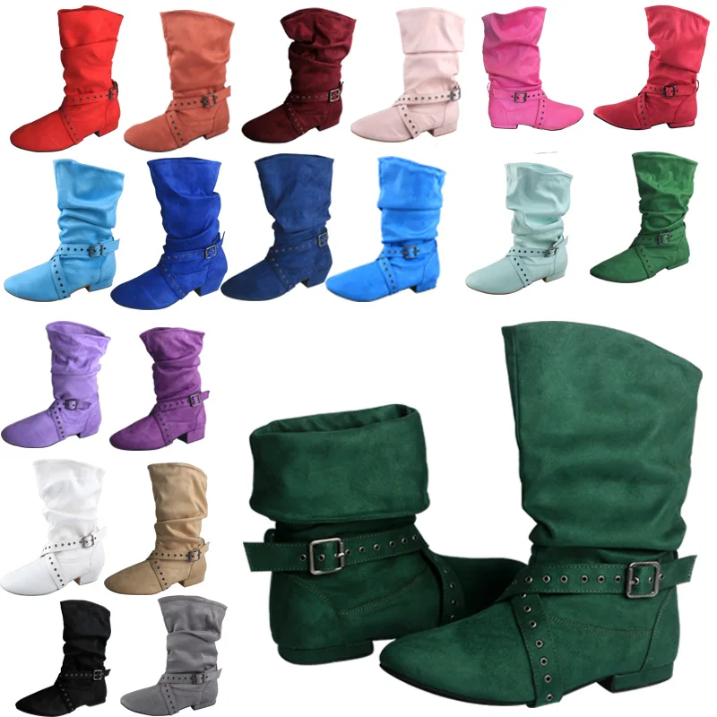 Wedopus 28 Colors Customized Heel Line Dance Suede Boots Dark Green ...