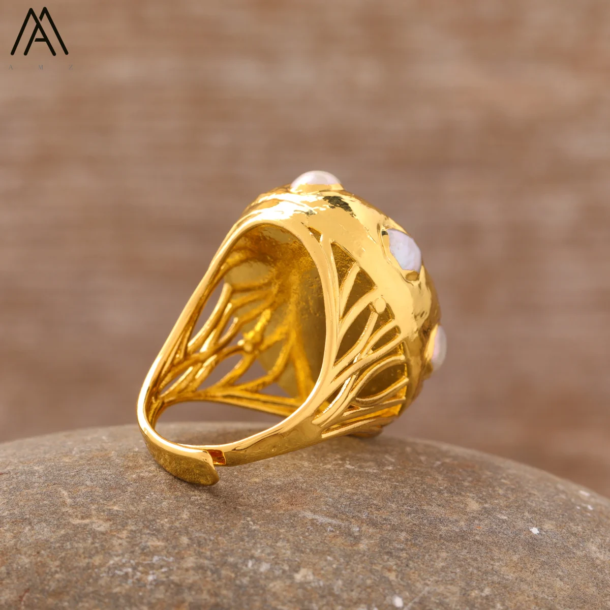 Barock-Perlenring Unregelmäßiger Vergoldeter Ring Luxuriöser Vintage Verstellbarer Fingerring Modischer Damenschmuck für Abendveranstaltungen – Detail 14