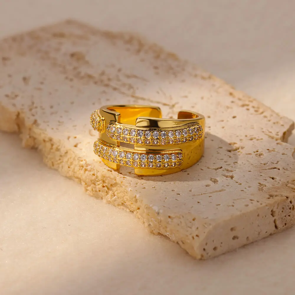 Zircon Stainless Steel Gold Wedding Ring Women