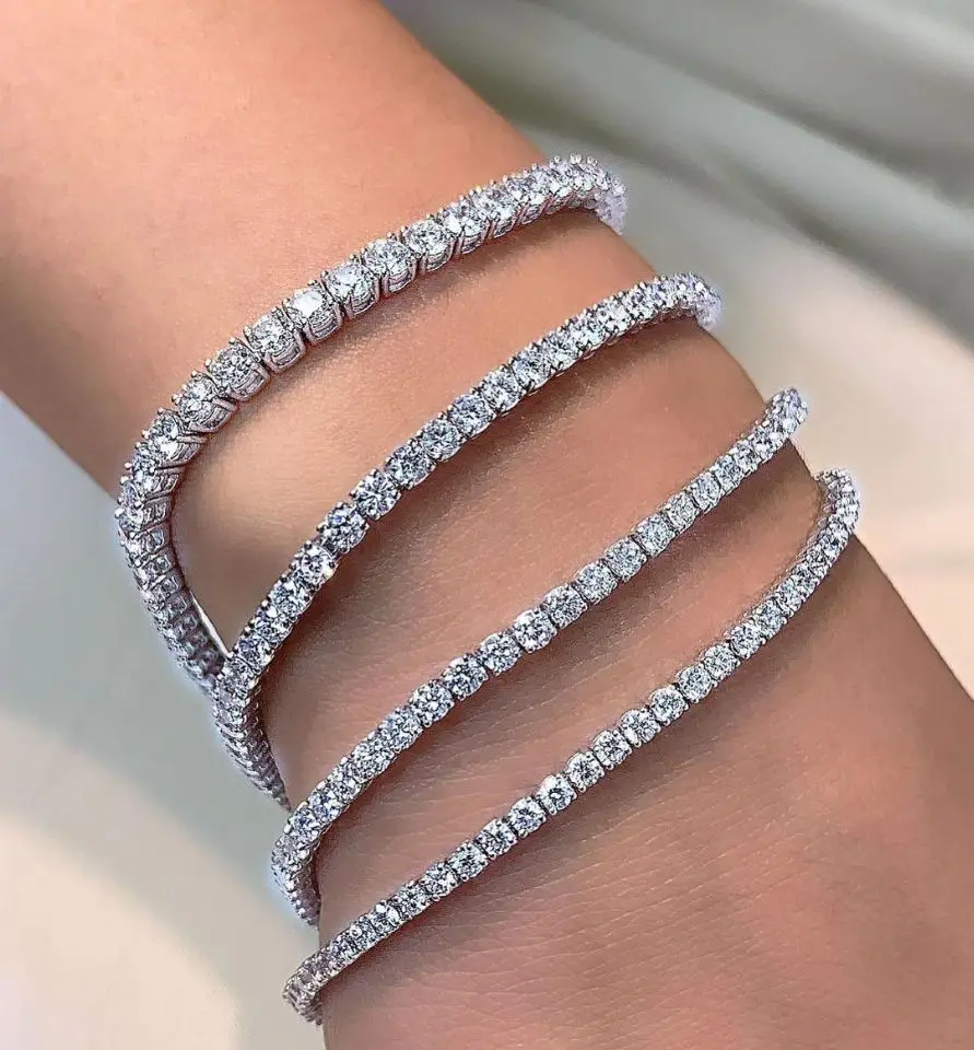 도매 Moissanite 테니스 팔찌 목걸이 3mm 4mm 5mm 6.5mm D 컬러 다이아몬드 보석 여성 남성 쥬얼리