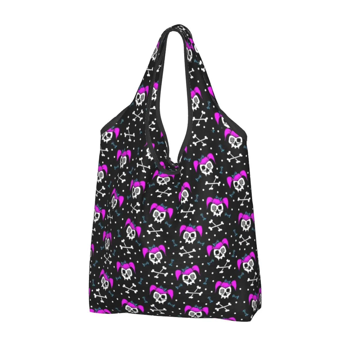 

Funny Print Horror Skull Print Tote Shopping Bags Portable Shoulder Shopper Skeleton Death Handbag