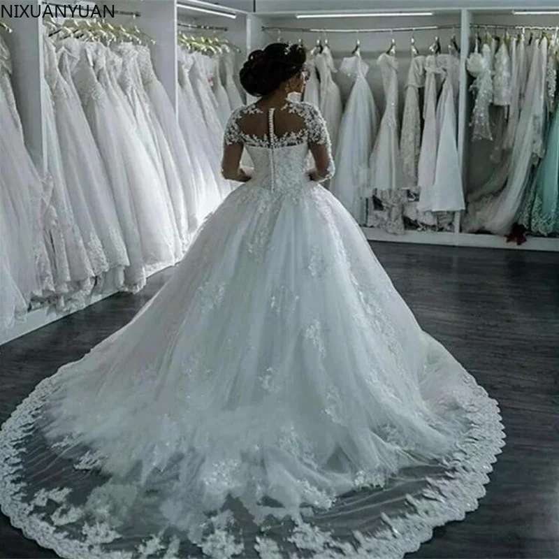 Elegant Dresses for Women Long Sleeve Wedding Dress Brides Robe Ball Gown Boutique Bride Female   Floor-length Formal Customized 3