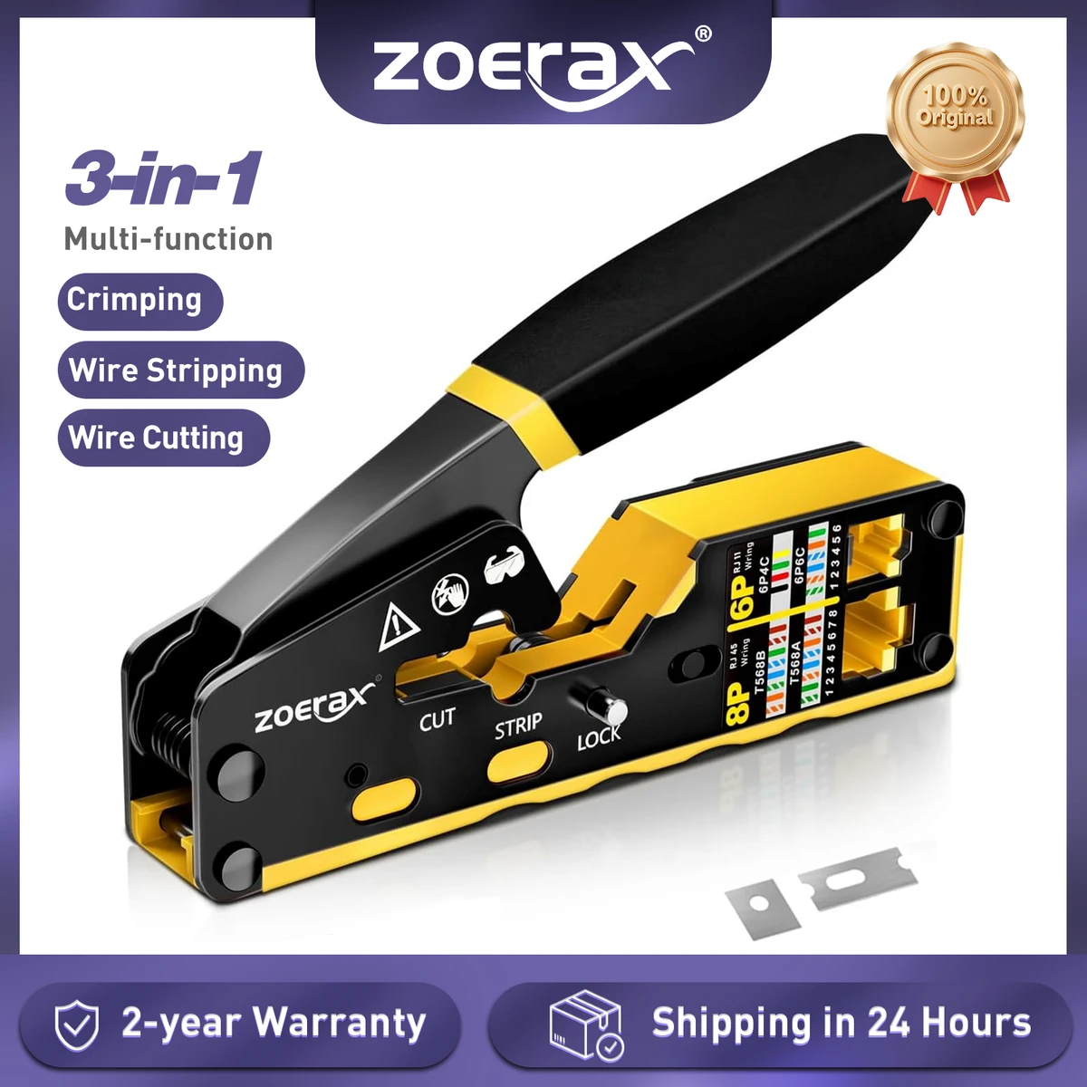 ZoeRax RJ45 CAT6 Crimp Tool Pass Through Crimper Cutter for Cat6 Cat5 Cat5e 8P8C Modular Connector Ethernet All-in-one Wire Tool