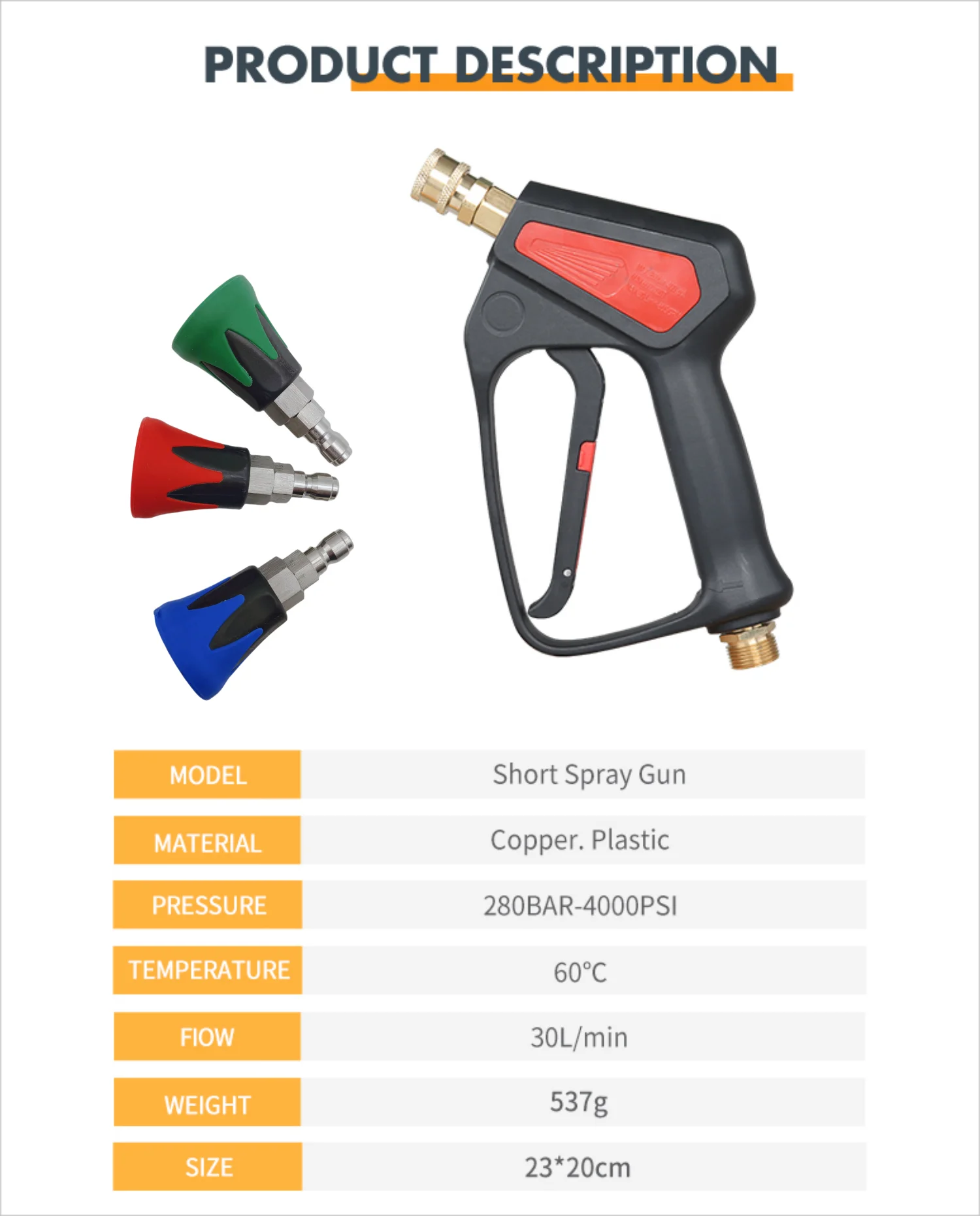 4000 Psi High Pressure Wash Gun With 5 Water Nozzle Tips, Car Wash Gun  Cleaning Gun For Car Cleaning