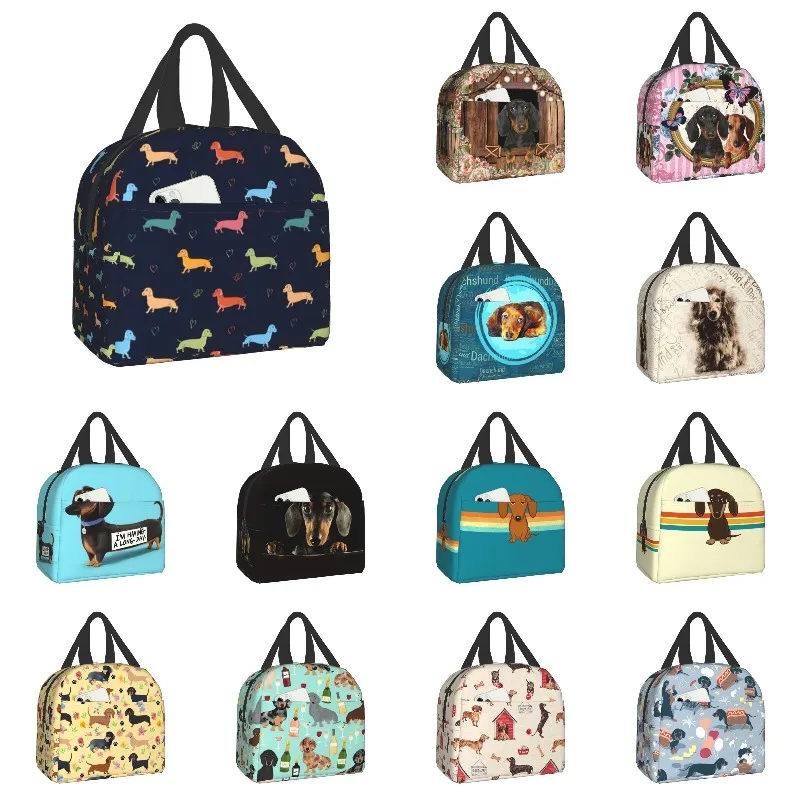 

Dachshund Lunch Bags Insulated Cooler Thermal Food Bento Box For Kids School Children Portable Sausage Wiener Dog Storage Bag