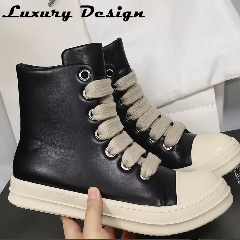 

Мужские высокие Дизайнерские повседневные ботинки на платформе с круглым носком, женские ботильоны из натуральной кожи с толстыми шнуровками