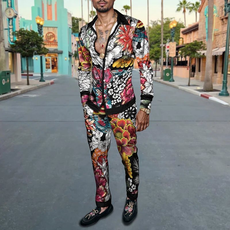 2025 Spring Summer Men Shirt Set Brand Print Fashion Printing Two Piece Set Mens Light Luxury Lightweight Party Long Sleeves_voghion.com