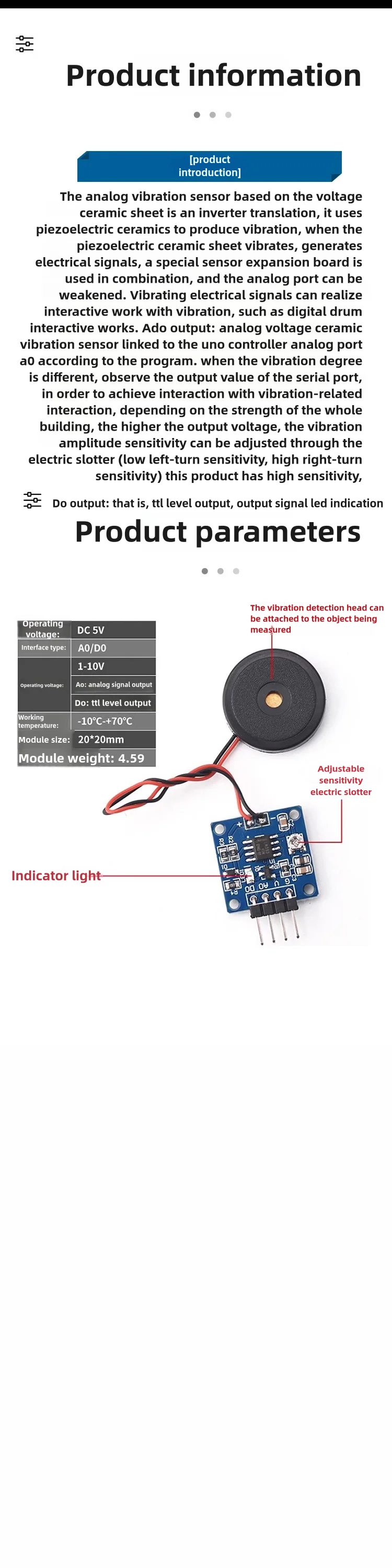 Piezoelektrischer Schock-Tap-Sensor, Vibrationsschaltermodul, piezoelektrische Blattperkussion für Arduino 51, UNO MEGA 2560 r3, DIY-Kit – Detail 3