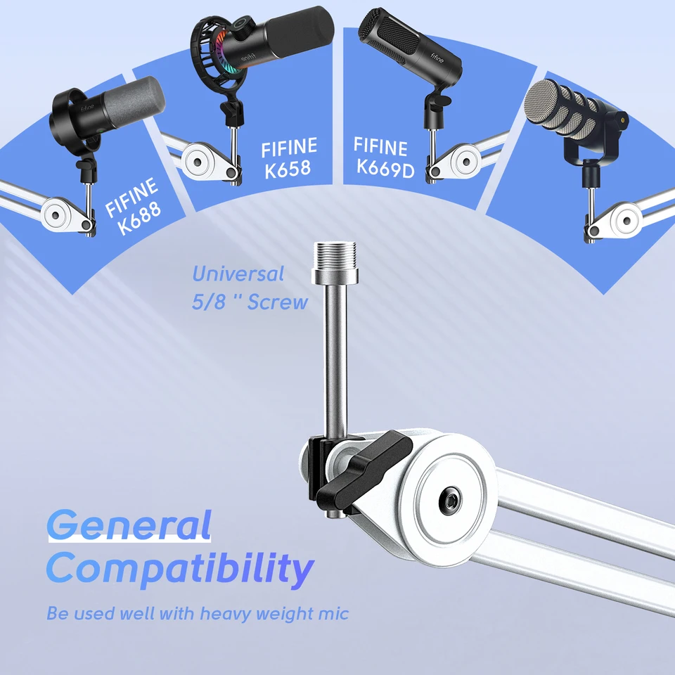 FIFINE Microphone Articulated Arm,Adjustable Heavy Duty Boom Arm