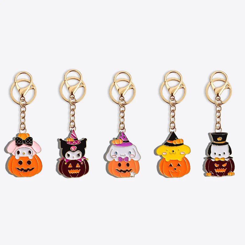 

Halloween Sanrio Keychain Hello Kitty Kuromi Cinnamoroll Kawaii Halloween Series Cute Metal Pendant Keyring Bag Decoration Gift