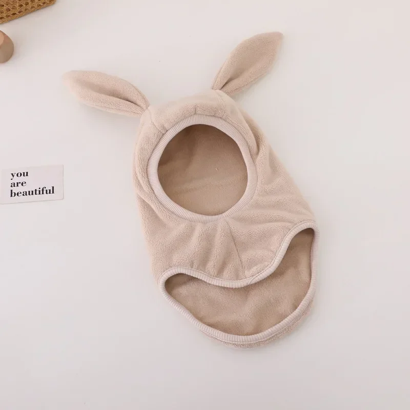 Winter Warm Rabbit Ear Children One-Piece Hat Boys Girls Ear Protection Cap Outdoor Windproof Hood Beanies Plush Balaclava Hat