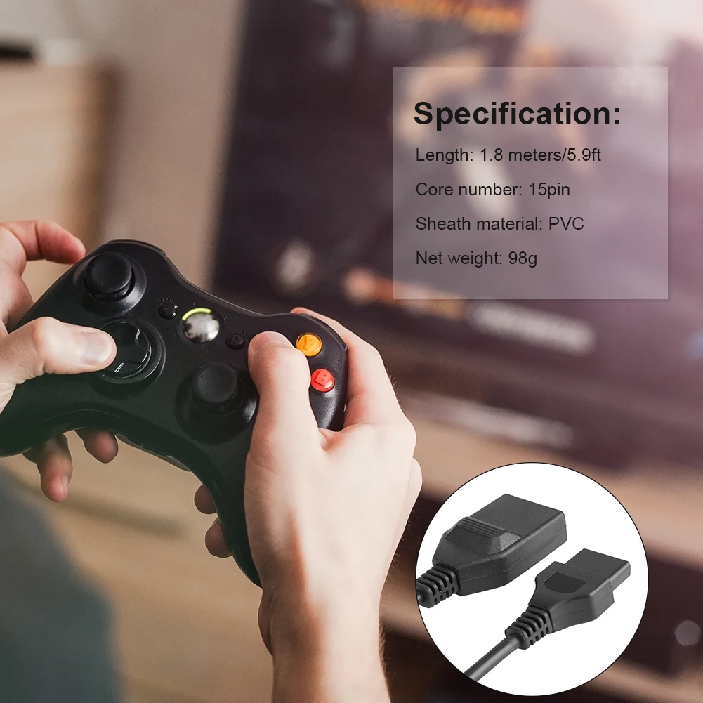 1.8m/5.9ft 연장 케이블 5.5mm 외경 컨트롤러 연장 코드 SNK FC NEO GEO CD용 검정색 연장 케이블 코드 와이어