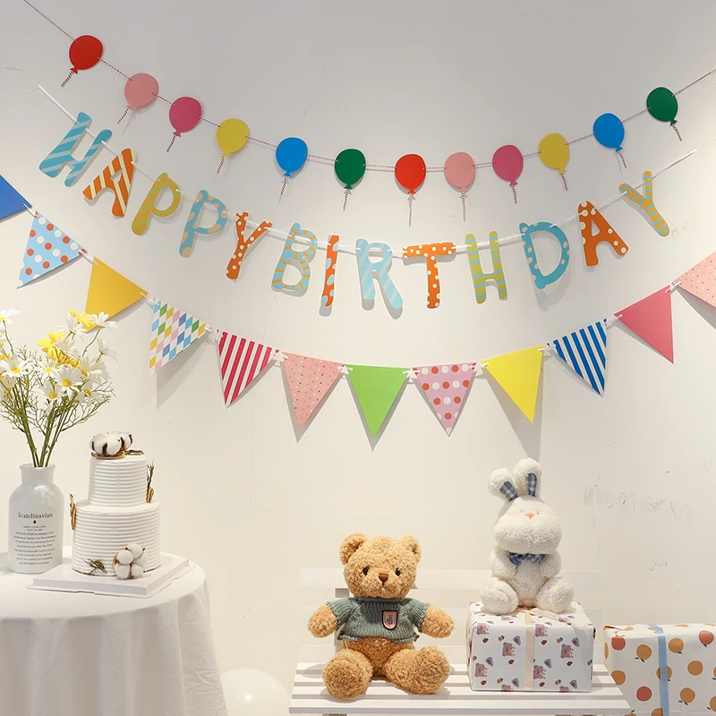 Party decorations birthday banner birthday streamers ins boy girl happy birthday room garland banner pennant background decoration baby shower animal princess theme hanging flags