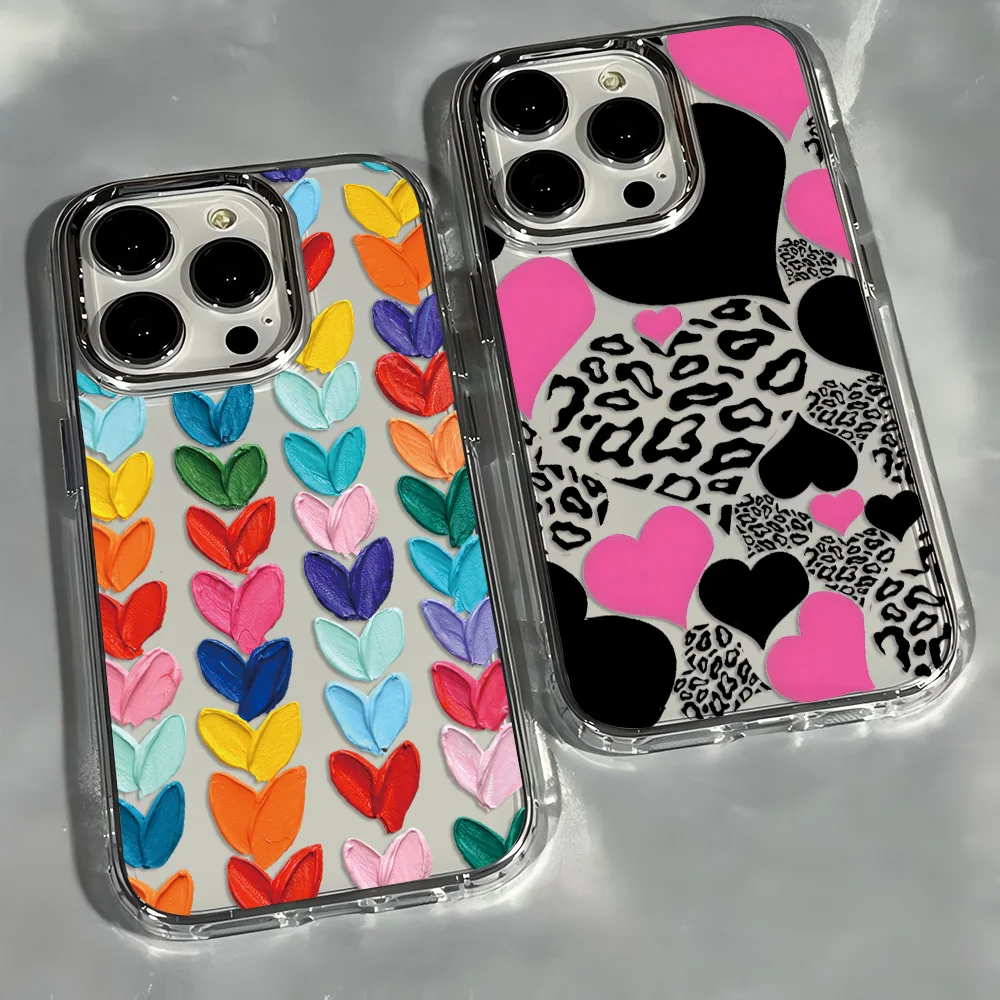 Chic Heart Leopard Graffiti Transparent Phone Case - Soft Silicone TPU Back Cover