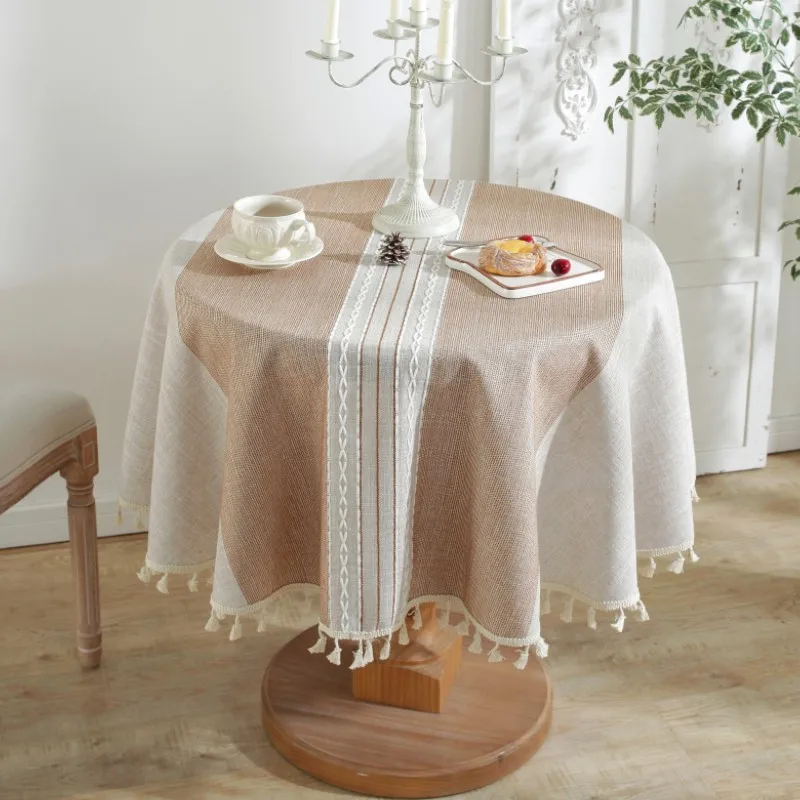

Round Luxury Lace Tablecloth for Living Room Bedroom Cover Table Party Table Cloth American White Embroider Table Decoration