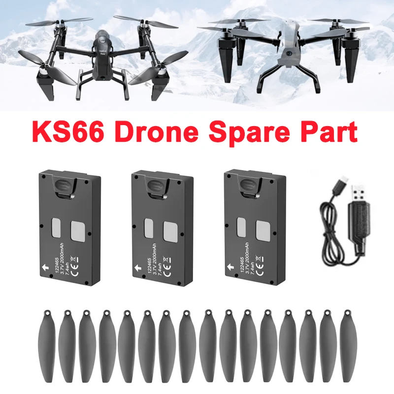 

KS66 Metal Alloy Drone Original Spare Part KS66 Propeller Props Blade / 3.7V 2000mAh Battery / USB Charger Cable Part Accessory