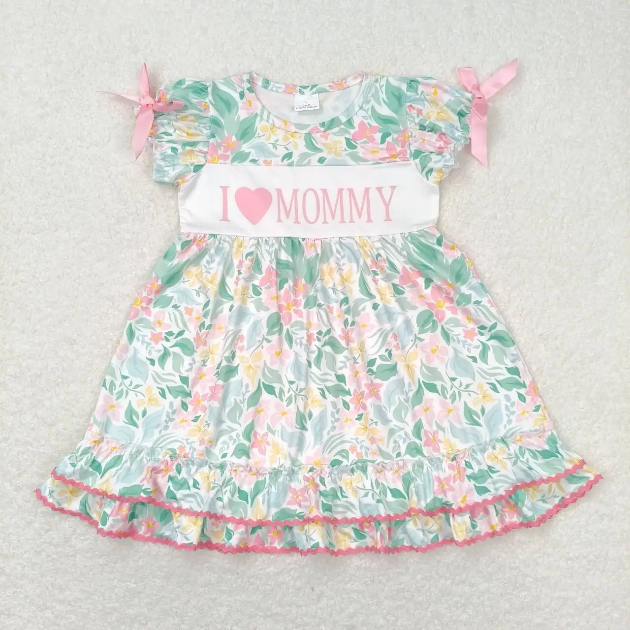 

Toddler Girls Love MOM Dress Baby Wholesale Boutique summer floral Clothing Children Kids short Sleeves twirl Skirts popular