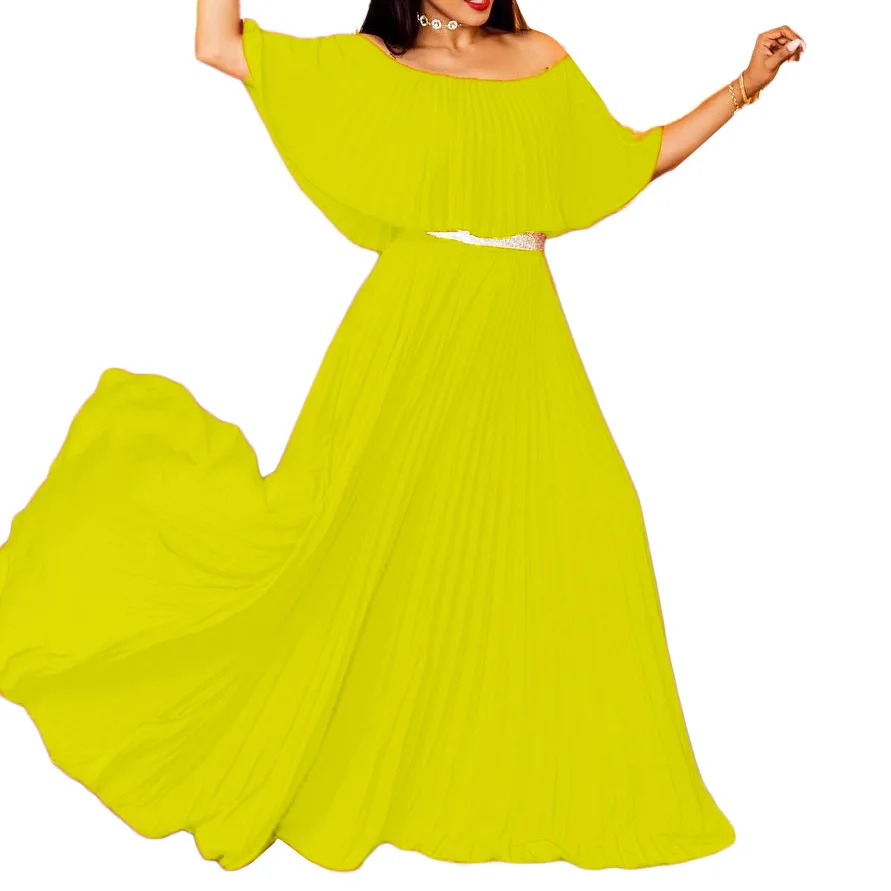 

S-3XL 2022 Summer Fashion African Women Short Sleeve White Yellow Red Blue Polyester Long Dress African Dresses for Women