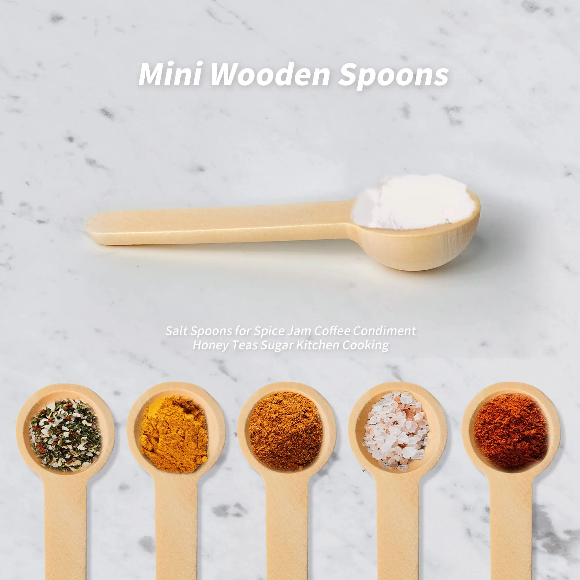 Dropship 4Pcs Mini Wooden Spoons; Small Spice Condiment Spoon