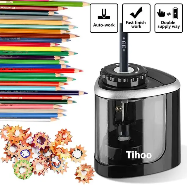 Electric Auto Pencil Sharpener for Students, Helical Steel Blade Sharpener for Artists, Colored Pencils for Kids and Adults 8005 1