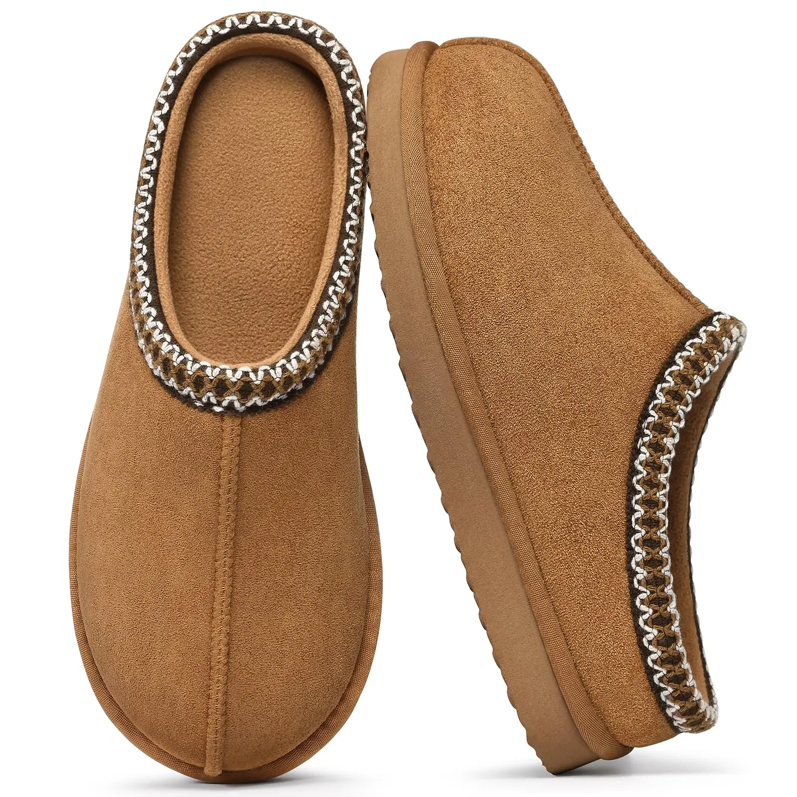 Comwarm Winter Women's Fuzzy Slippers Genuine Suede Indoor Outdoor Fluffy House Slippers Slip On Warm Memory Foam Furry Shoes