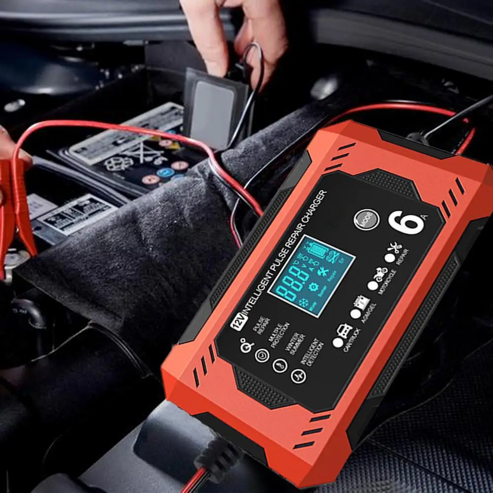 Car Battery Charger 6A 12V Car and Motorcycle Battery Charging Device Lead-acid Battery Smart Repair LCD Display auto tools